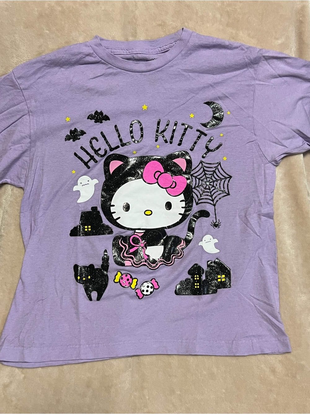 Hello Kitty Lavender Halloween Cat Graphic Tee Size Kids M (8/10)